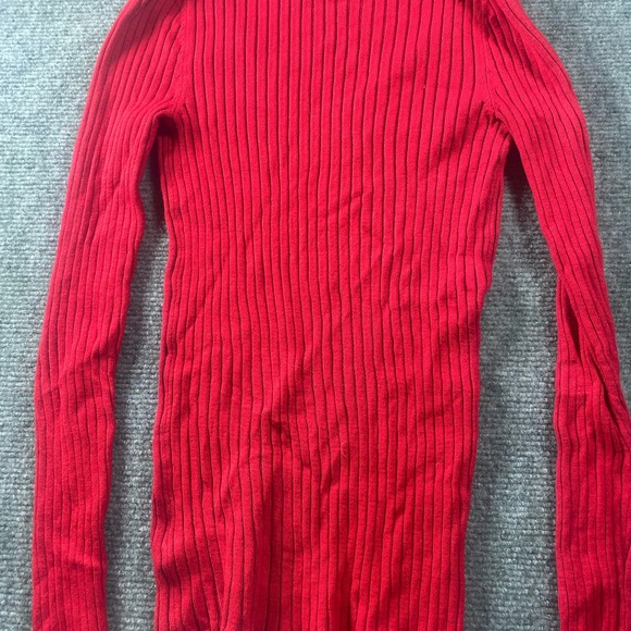 Express Red Ribbed V-Neck Sweater - Picture 7 of 7